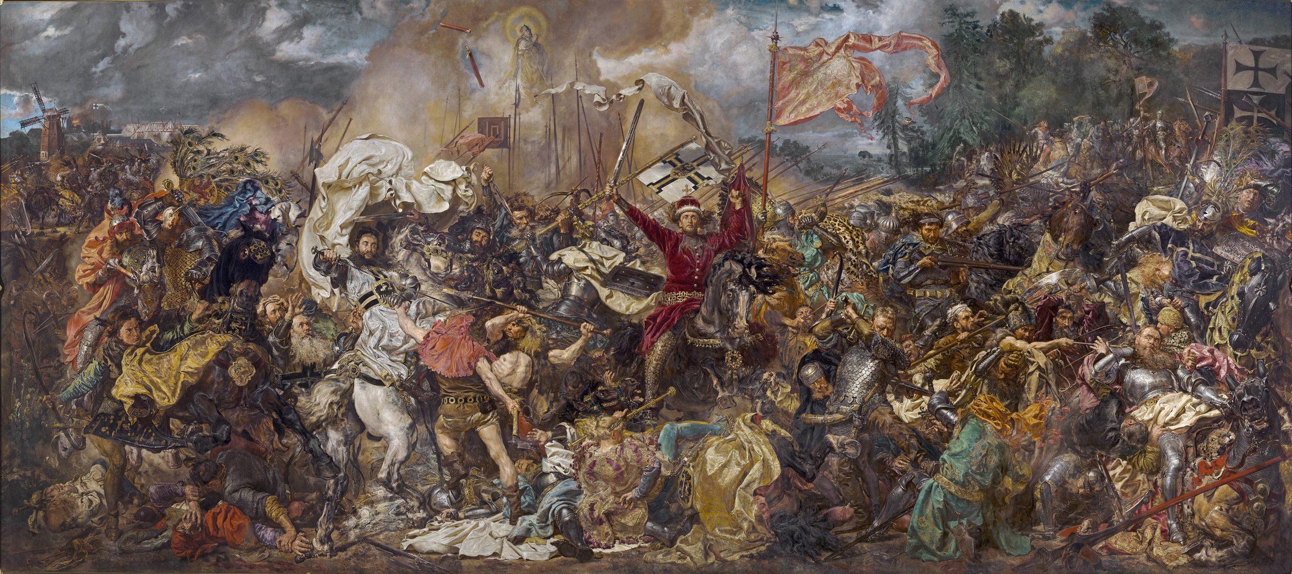 Jan Matejko’s Battle of Grunwald: a vast melee of knights, horses and standards across both pages